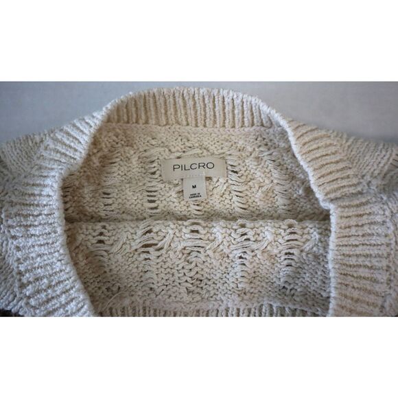 Pilcro x Anthropologie Women Sz M Neutral Oversized Longline Stitch Sweater - Picture 3 of 8